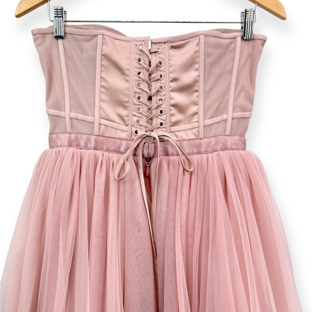 House of CB Darling French Rose Tulle Strapless Midi Dress - Size Medium - Picture 11 of 16